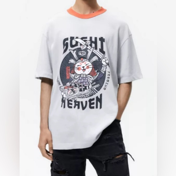 Zara Men’s Sushi Heaven Print Short Sleeve Tee - Made in Portugal -Size L - Picture 2 of 7